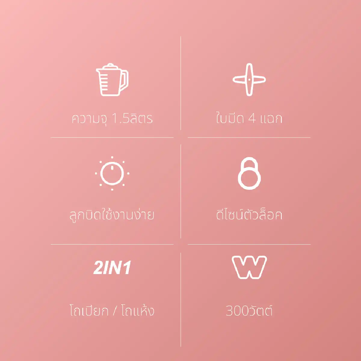 เครื่องปั่นอเนกประสงค์ ขนาด 1.5 ลิตร พร้อมโถปั่นแห้ง | รุ่น KW-889 - Image 10